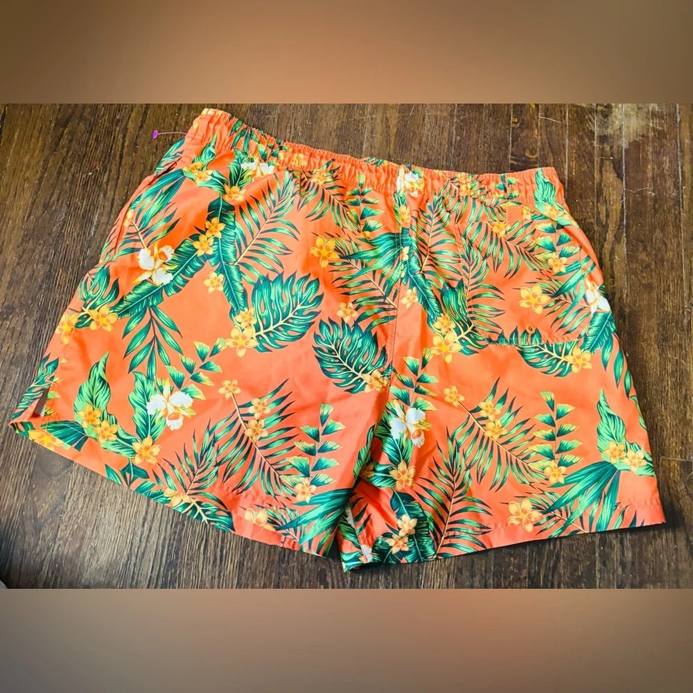 TROPICAL Men’s Orange Floral Drawstring Swim Shorts, Size XXL